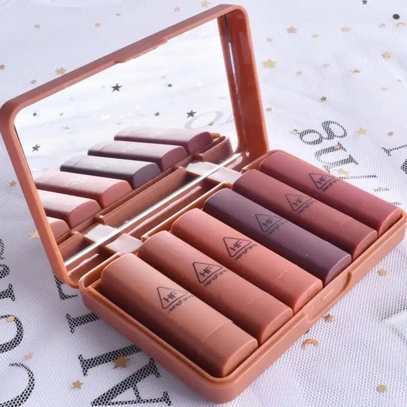 6 Pcs Pumpkins Color Matte Lipstick With Mirror, Heng Feng Color Lipstick, Mini Dry Lipstick Box, Long-lasting Lipstick Set 6 Pcs Pumpkins Color Matte Lipstick With Mirror, Heng Feng Color Lipstick, Mini Dry Lipstick Box, Long-lasting Lipstick Set
